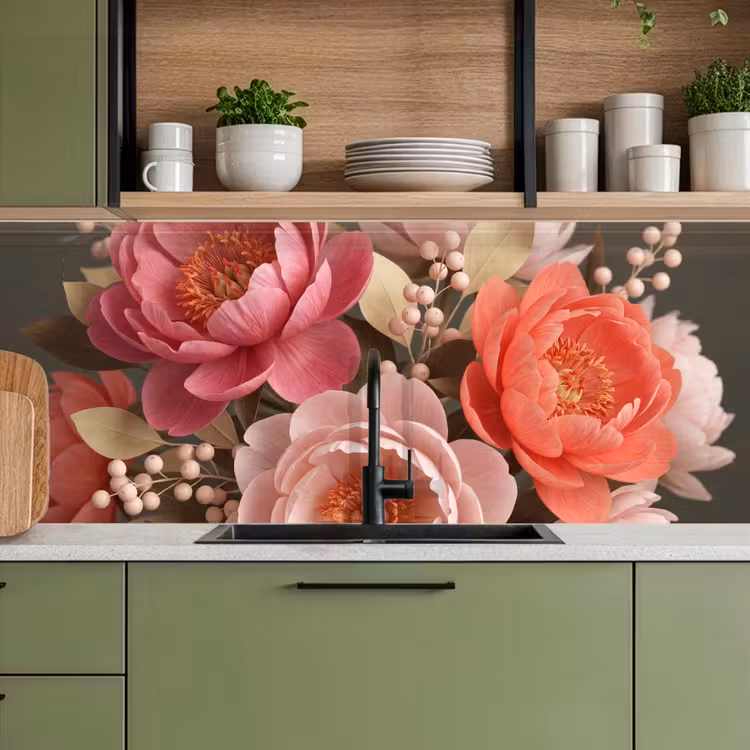 Bloemen - Bloesem - Zacht - Koraal - Decoratie keuken achterwand 2 middel -sfeer3