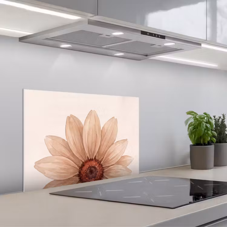 Bloemen - Bloemblad - Natuur - Aquarel - Beige keuken achterwand spatscherm klein -3d_schuin
