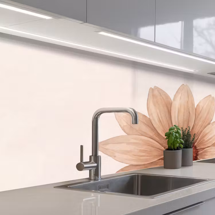 Bloemen - Bloemblad - Natuur - Aquarel - Beige keuken achterwand 2 middel -3d_schuin