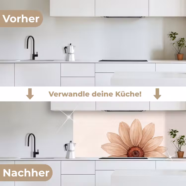 Bloemen - Bloemblad - Natuur - Aquarel - Beige keuken achterwand 2 middel -voor-na_DE