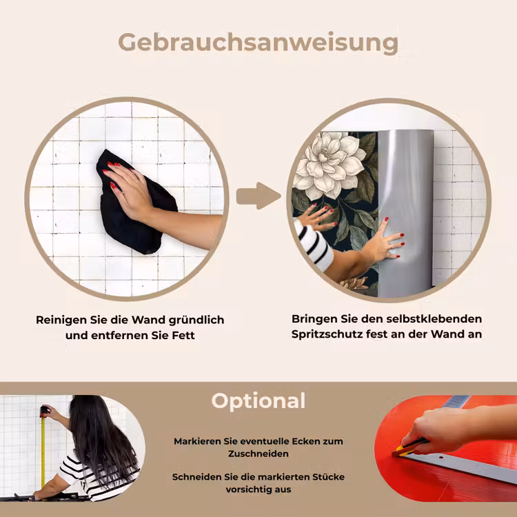 Bloemen - Botanisch - Illustratie - Donker - Vintage keuken achterwand spatscherm klein -gebruiksaanwijzing_DE