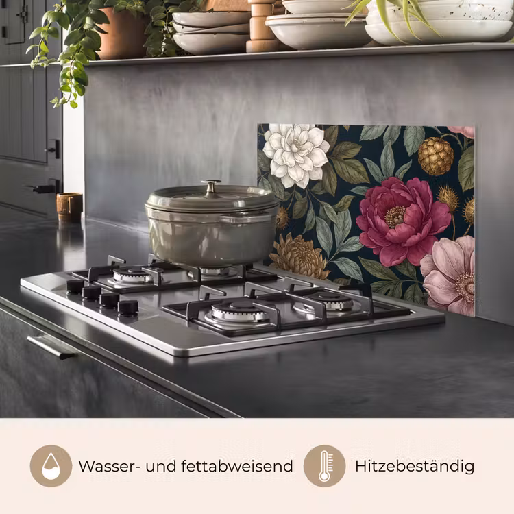 Bloemen - Botanisch - Illustratie - Donker - Vintage keuken achterwand spatscherm klein -usp_DE
