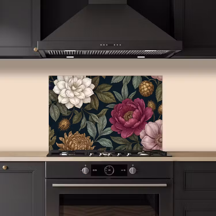 Bloemen - Botanisch - Illustratie - Donker - Vintage keuken achterwand spatscherm klein -sfeer1