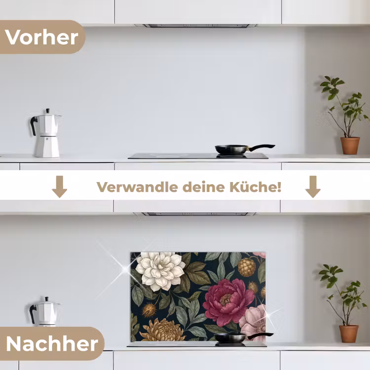 Bloemen - Botanisch - Illustratie - Donker - Vintage keuken achterwand spatscherm klein -voor_na_DE