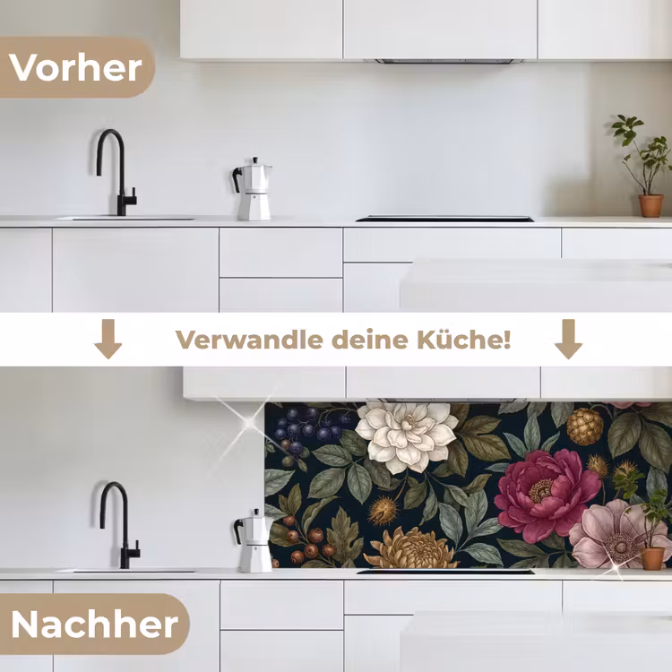 Bloemen - Botanisch - Illustratie - Donker - Vintage keuken achterwand 2 middel -voor-na_DE