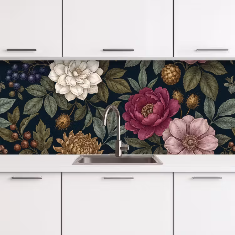 Bloemen - Botanisch - Illustratie - Donker - Vintage keuken achterwand 2 middel -3d