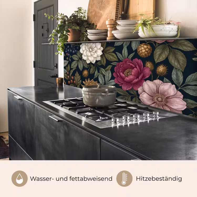 Bloemen - Botanisch - Illustratie - Donker - Vintage keuken achterwand 2 middel -usp_DE