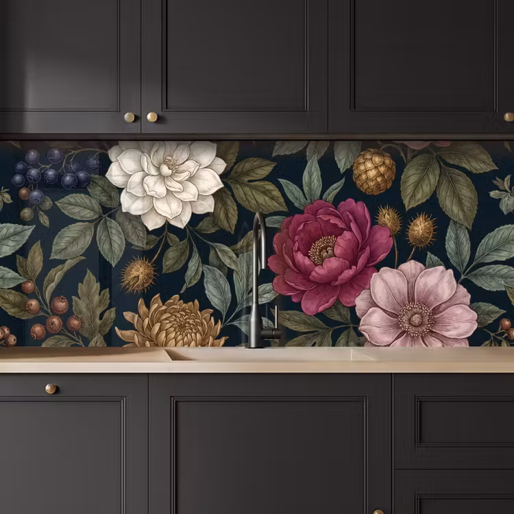 Bloemen - Botanisch - Illustratie - Donker - Vintage keuken achterwand 2 middel -sfeer1