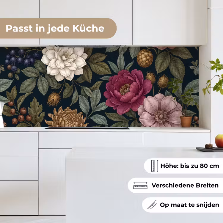 Bloemen - Botanisch - Illustratie - Donker - Vintage keuken achterwand 2 middel -sfeer4_DE