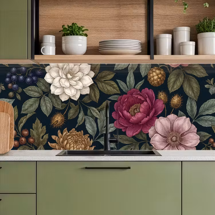 Bloemen - Botanisch - Illustratie - Donker - Vintage keuken achterwand 2 middel -sfeer3