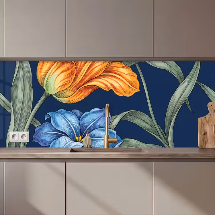 Küchenrückwand - Blumen – Botanik – Muster - Bloemen - Botanisch - Patroon keuken achterwand 2 middel zz_3dshopping