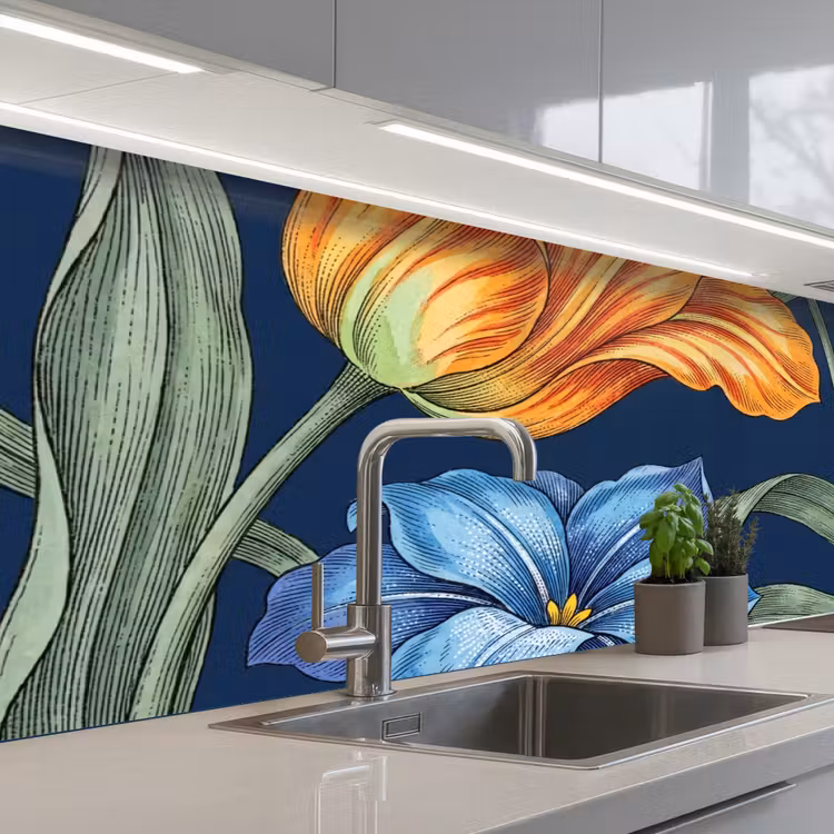 Küchenrückwand - Blumen – Botanik – Muster - Bloemen - Botanisch - Patroon keuken achterwand 2 middel