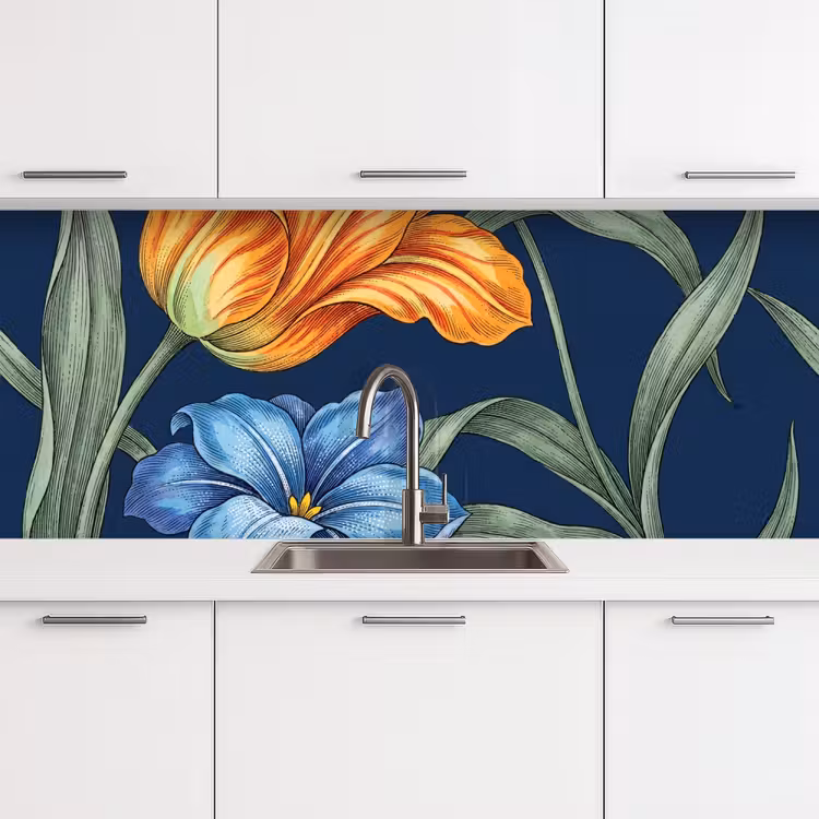 Küchenrückwand - Blumen – Botanik – Muster - Bloemen - Botanisch - Patroon keuken achterwand 2 middel