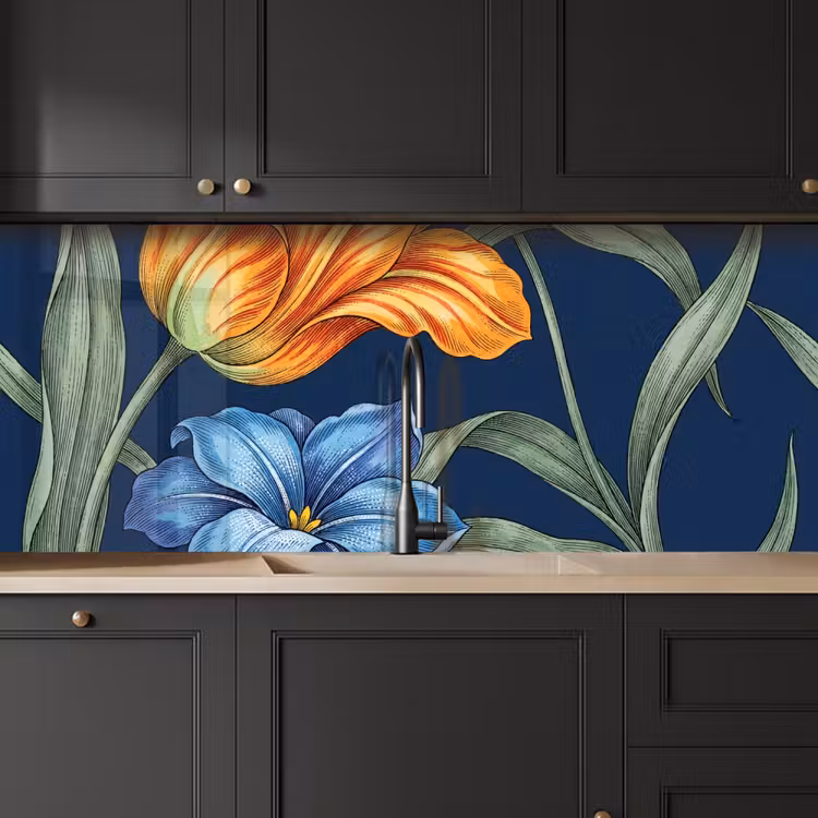 Küchenrückwand - Blumen – Botanik – Muster - Bloemen - Botanisch - Patroon keuken achterwand 2 middel