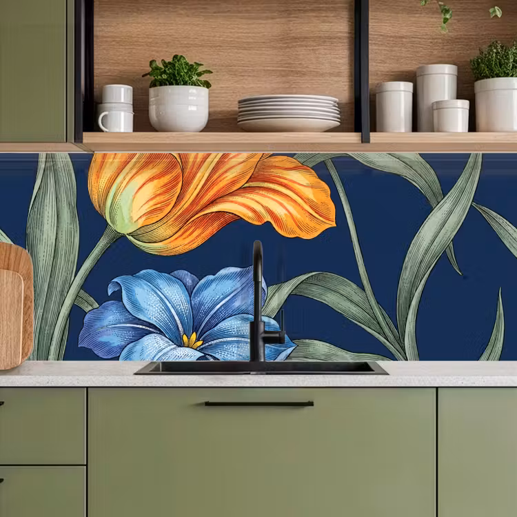 Küchenrückwand - Blumen – Botanik – Muster - Bloemen - Botanisch - Patroon keuken achterwand 2 middel