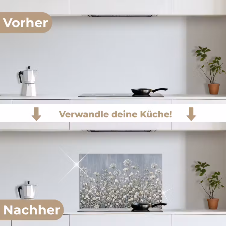 Bloemen - Botanisch - Blauw keuken achterwand spatscherm klein -voor_na_DE