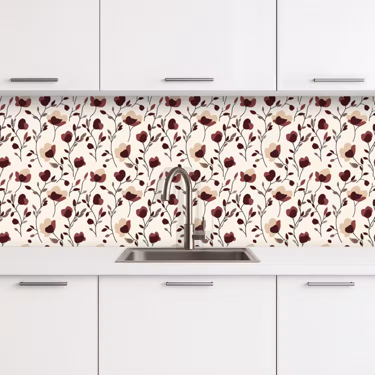 Bloemen - Botanisch - Bordeaux keuken achterwand 2 middel 871 -3d