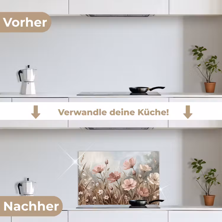 Bloemen - Botanisch - Schilderij - Pastel - Rustiek keuken achterwand spatscherm klein -voor_na_DE