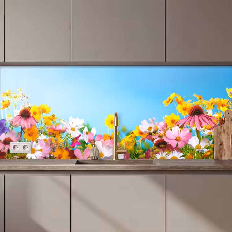 Bloemen - Kleurrijk - Blauw - Natuur keuken achterwand 2 middel zz_3dshopping