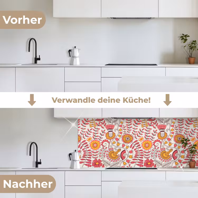 Bloemen - Design - Roze - Oranje keuken achterwand 2 middel 871 -voor-na_DE