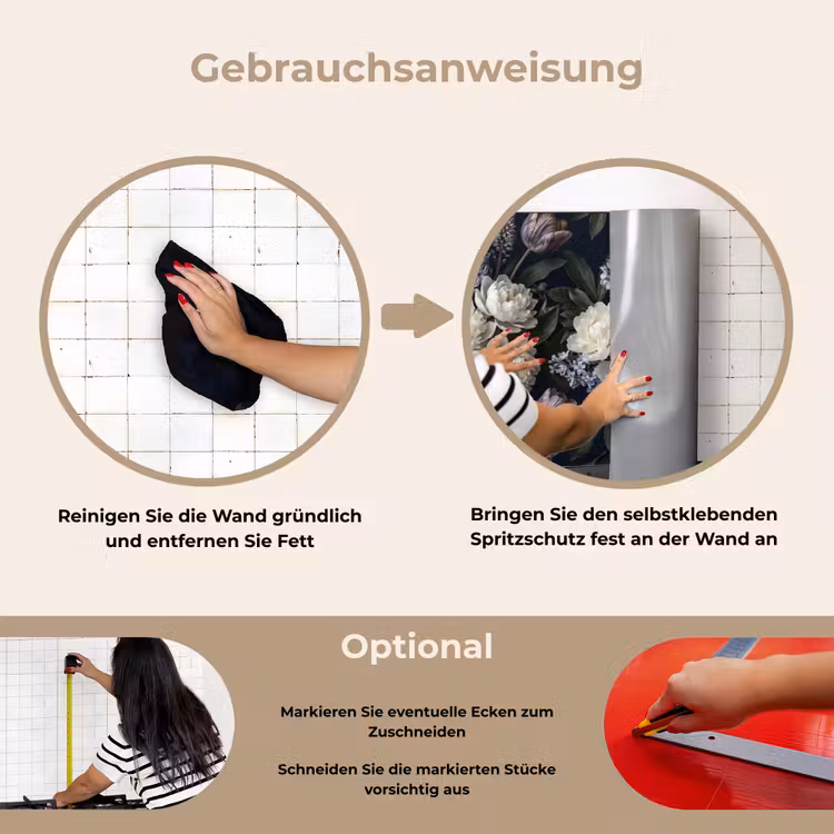 Bloemen - Donker - Elegant - Natuur - Wit keuken achterwand spatscherm klein -gebruiksaanwijzing_DE