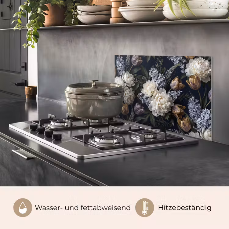 Bloemen - Donker - Elegant - Natuur - Wit keuken achterwand spatscherm klein -usp_DE