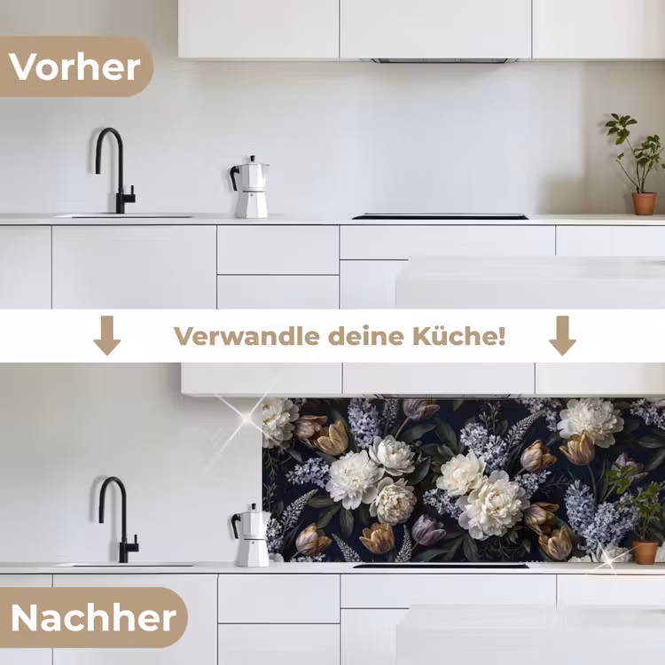 Bloemen - Donker - Elegant - Natuur - Wit keuken achterwand 2 middel -voor-na_DE
