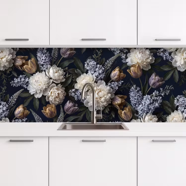 Bloemen - Donker - Elegant - Natuur - Wit keuken achterwand 2 middel -3d