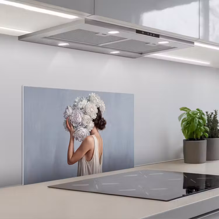Bloemen - Vrouw - Wit keuken achterwand spatscherm klein -3d_schuin
