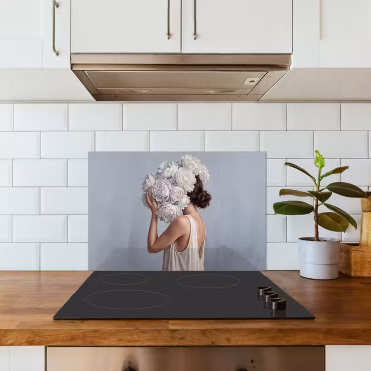 Bloemen - Vrouw - Wit keuken achterwand spatscherm klein -sfeer2