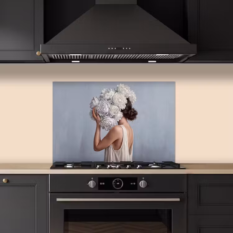 Bloemen - Vrouw - Wit keuken achterwand spatscherm klein -sfeer1
