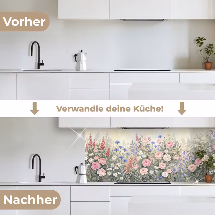 Bloemen - Tuin - Natuur - Kleurrijk keuken achterwand 2 middel -voor-na_DE