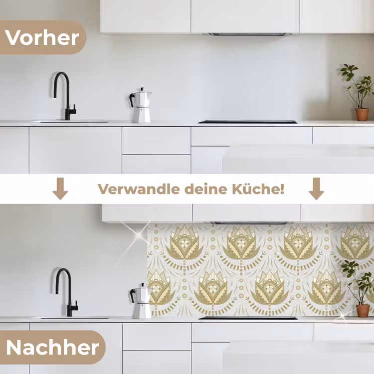 Bloemen - Goud - Patronen keuken achterwand 2 middel 871 -voor-na_DE