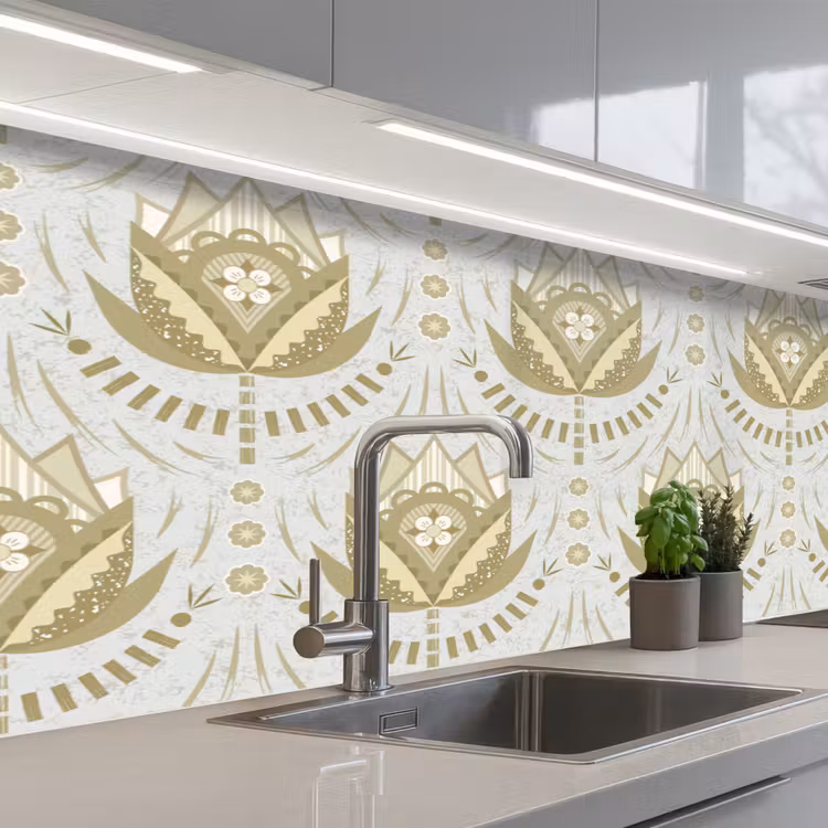 Bloemen - Goud - Patronen keuken achterwand 2 middel 871 -3d_schuin
