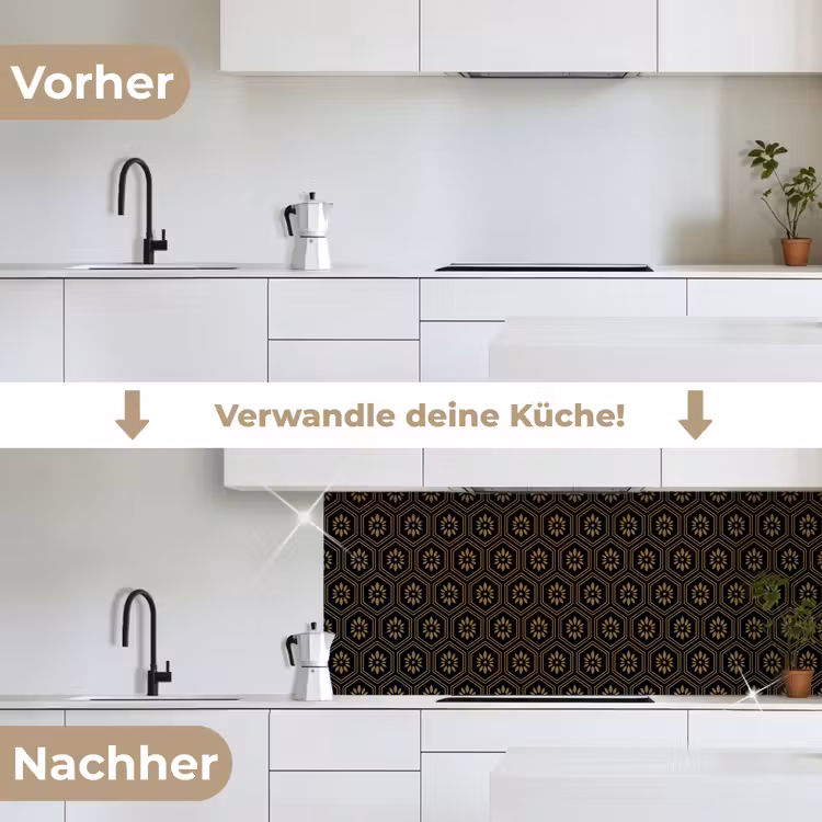 Bloemen - Goud - Hexagon keuken achterwand 2 middel 871 -voor-na_DE