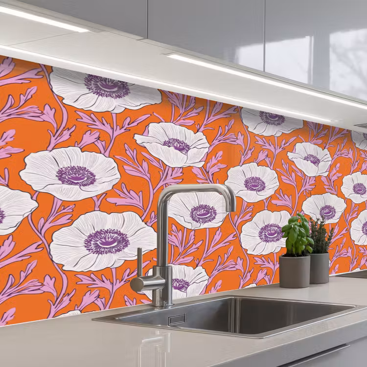 Bloemen - Grafisch - Oranje keuken achterwand 2 middel 871 -3d_schuin