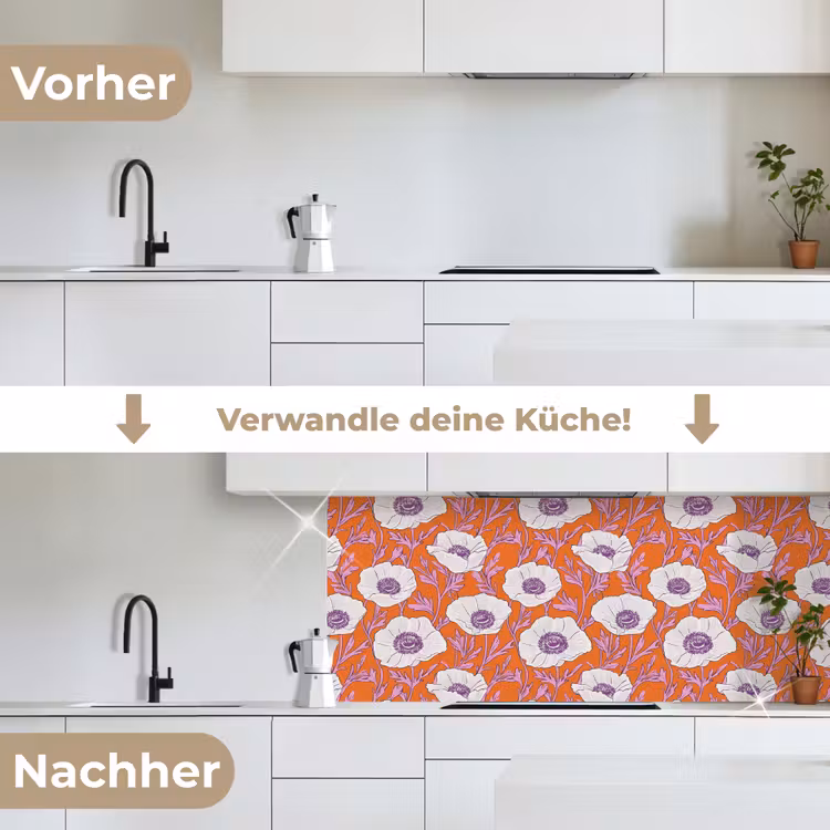 Bloemen - Grafisch - Oranje keuken achterwand 2 middel 871 -voor-na_DE