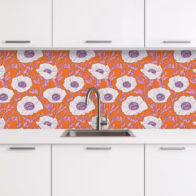 Bloemen - Grafisch - Oranje keuken achterwand 2 middel 871 -3d