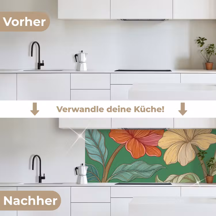 Küchenrückwand - Blumen – Grün – Illustration - Bloemen - Groen - Illustratie keuken achterwand 2 middel