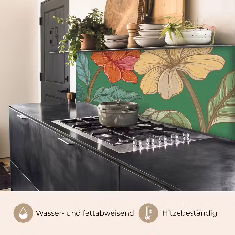 Küchenrückwand - Blumen – Grün – Illustration - Bloemen - Groen - Illustratie keuken achterwand 2 middel