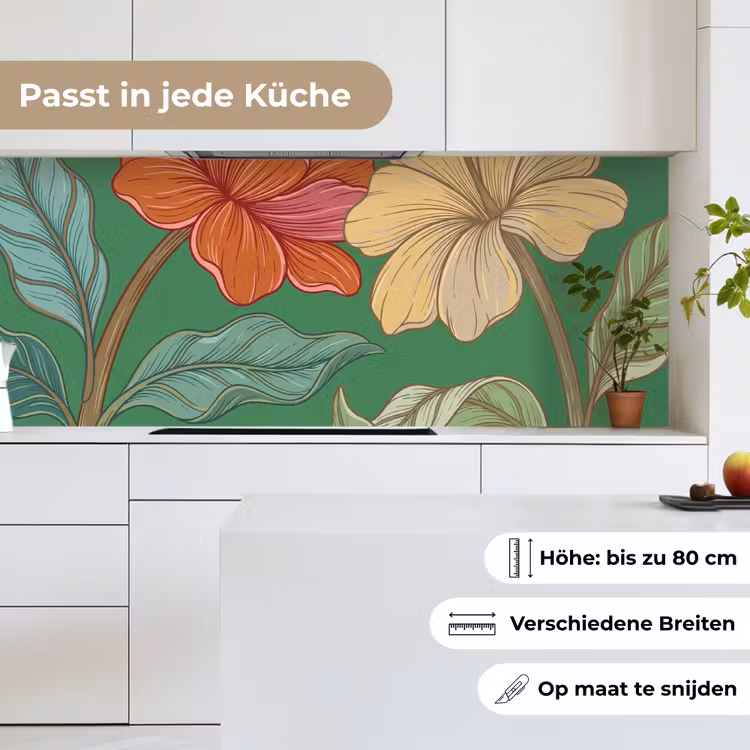 Küchenrückwand - Blumen – Grün – Illustration - Bloemen - Groen - Illustratie keuken achterwand 2 middel