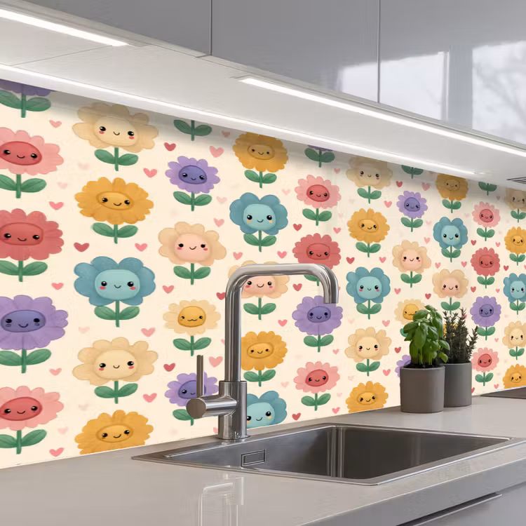 Bloemen - Hartjes - Kleurrijk keuken achterwand 2 middel 871 -3d_schuin