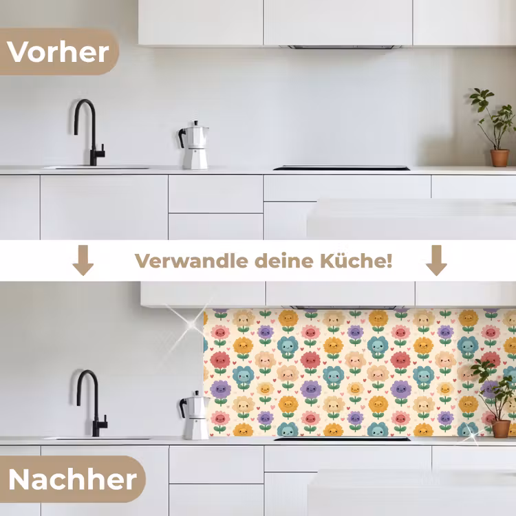 Bloemen - Hartjes - Kleurrijk keuken achterwand 2 middel 871 -voor-na_DE