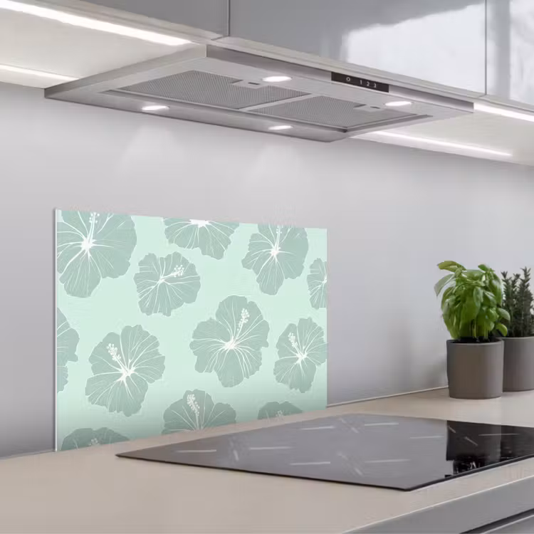 Bloemen - Hibiscus - Mint keuken achterwand spatscherm klein 900 -3d_schuin