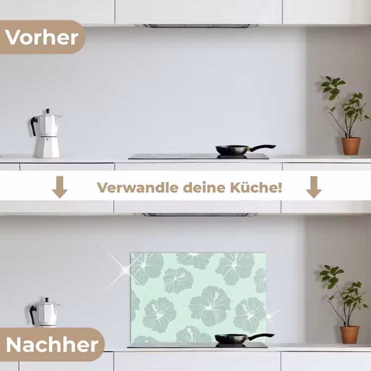 Bloemen - Hibiscus - Mint keuken achterwand spatscherm klein 900 -voor_na_DE