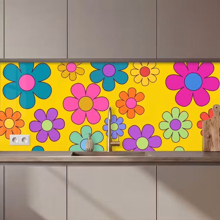 Küchenrückwand - Blumen - Illustration - Farbenfroh