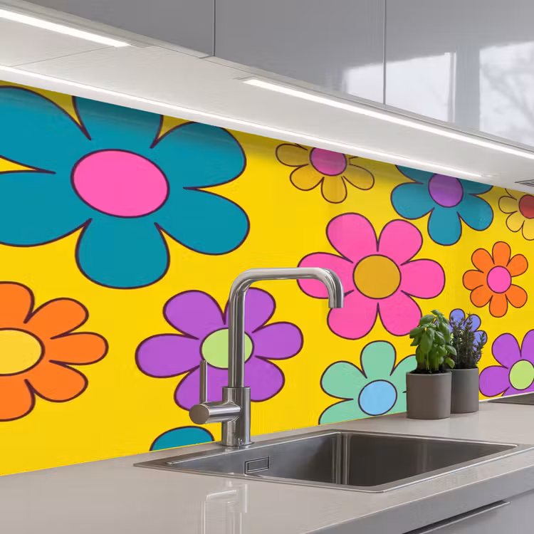 Bloemen - Illustratie - Kleurrijk keuken achterwand 2 middel -3d_schuin