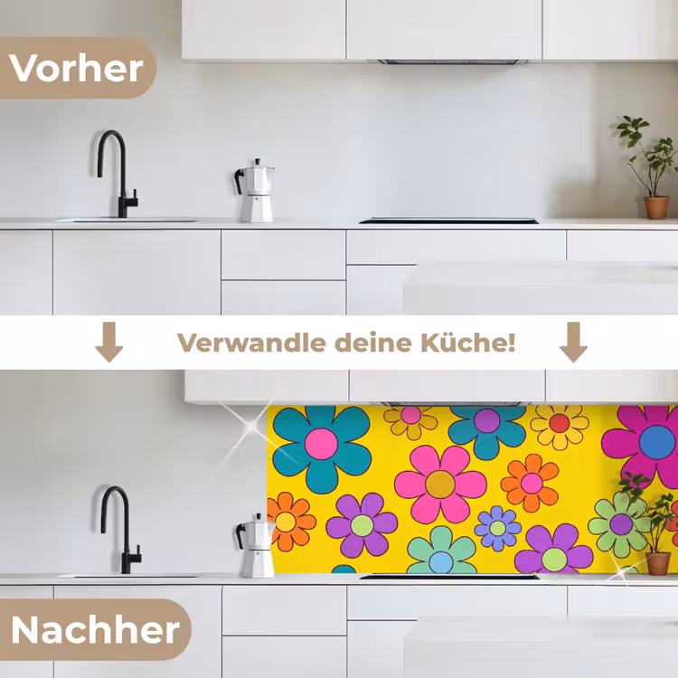 Bloemen - Illustratie - Kleurrijk keuken achterwand 2 middel -voor-na_DE