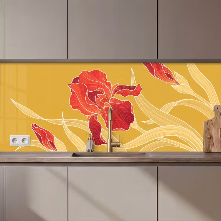 Küchenrückwand - Blumen – Illustration – Rot - Bloemen - Illustratie - Rood keuken achterwand 2 middel zz_3dshopping