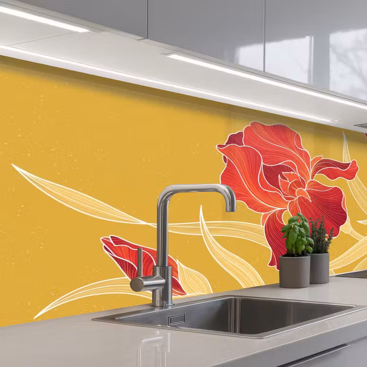 Küchenrückwand - Blumen – Illustration – Rot - Bloemen - Illustratie - Rood keuken achterwand 2 middel